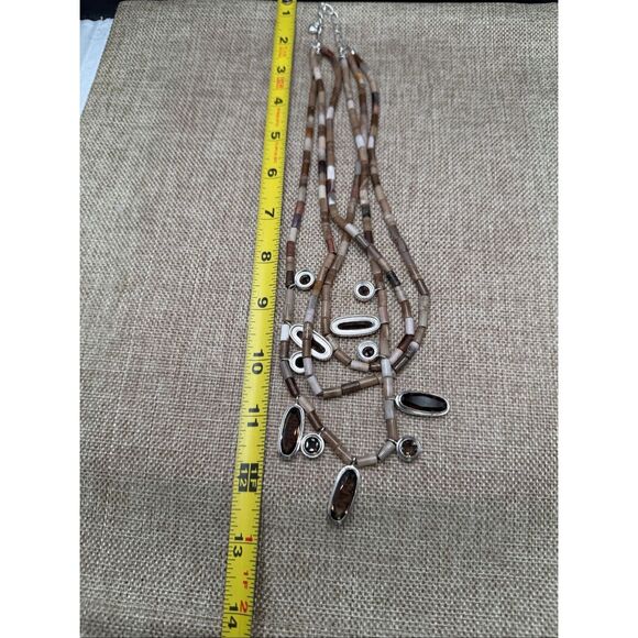 Sterling Silver Multi-Strand Heishi Necklace w/ Smoky Quartz Style Dangles – DR - Picture 6 of 8